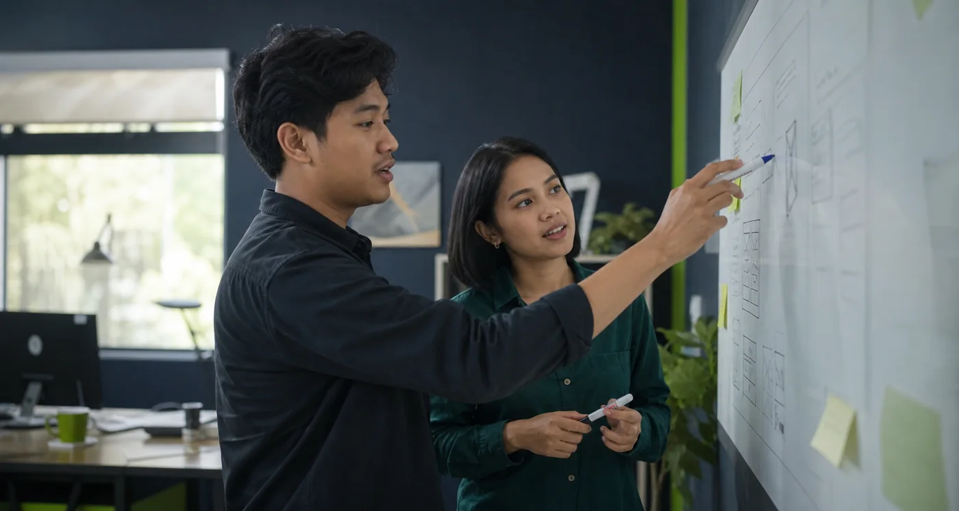 Tim Zando menyusun solusi di papan kerja