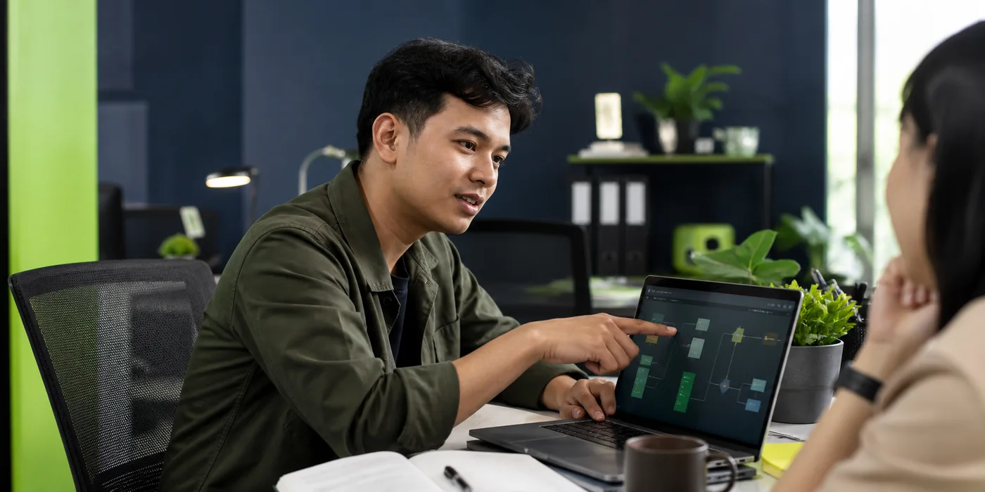 Profesional Zando mempelajari alur kerja baru